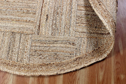 Collection Circle Area Rug - 3 x 3 Ft' Beige and Black Geometric Pettern Jute Mat Ideal for High Traffic Area in Hallway Bedroom Living Room Dining Room Kitchen Terrace Yoga Mat