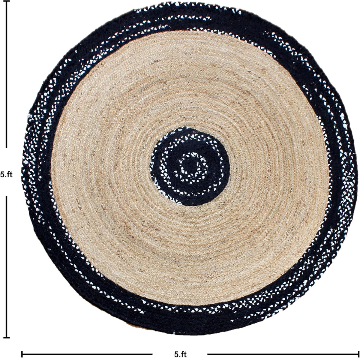 Collection Circle Area Rug - 3 x 3 Ft' Beige and Black Geometric Pettern Jute Mat Ideal for High Traffic Area in Hallway Bedroom Living Room Dining Room Kitchen Terrace Yoga Mat