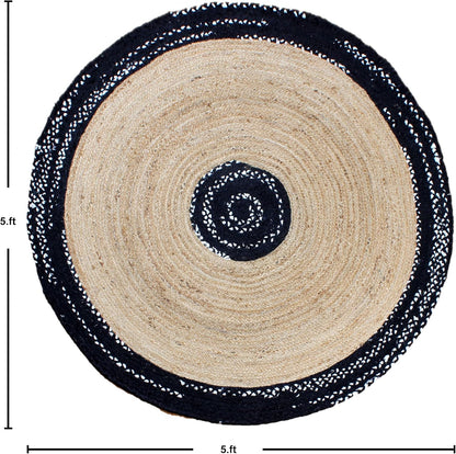 Collection Circle Area Rug - 3 x 3 Ft' Beige and Black Geometric Pettern Jute Mat Ideal for High Traffic Area in Hallway Bedroom Living Room Dining Room Kitchen Terrace Yoga Mat
