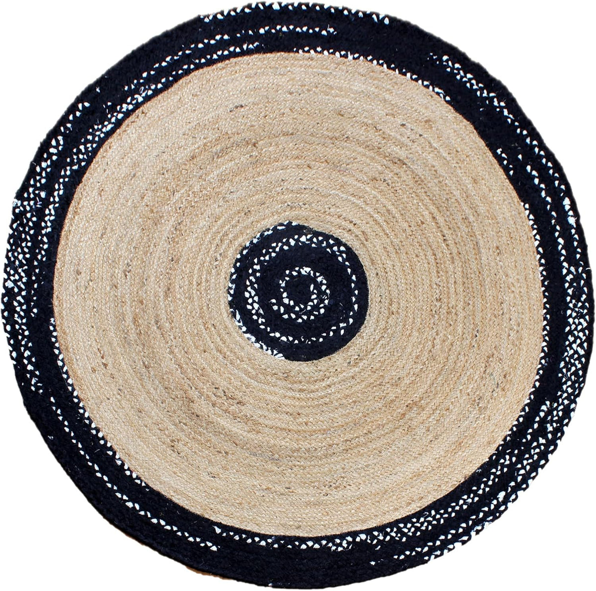 Collection Circle Area Rug - 3 x 3 Ft' Beige and Black Geometric Pettern Jute Mat Ideal for High Traffic Area in Hallway Bedroom Living Room Dining Room Kitchen Terrace Yoga Mat