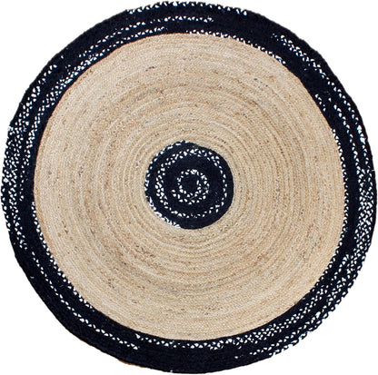 Collection Circle Area Rug - 3 x 3 Ft' Beige and Black Geometric Pettern Jute Mat Ideal for High Traffic Area in Hallway Bedroom Living Room Dining Room Kitchen Terrace Yoga Mat