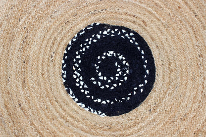 Collection Circle Area Rug - 3 x 3 Ft' Beige and Black Geometric Pettern Jute Mat Ideal for High Traffic Area in Hallway Bedroom Living Room Dining Room Kitchen Terrace Yoga Mat