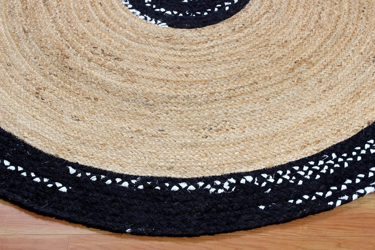 Collection Circle Area Rug - 3 x 3 Ft' Beige and Black Geometric Pettern Jute Mat Ideal for High Traffic Area in Hallway Bedroom Living Room Dining Room Kitchen Terrace Yoga Mat