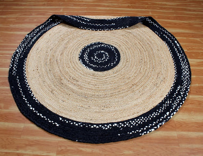 Collection Circle Area Rug - 3 x 3 Ft' Beige and Black Geometric Pettern Jute Mat Ideal for High Traffic Area in Hallway Bedroom Living Room Dining Room Kitchen Terrace Yoga Mat