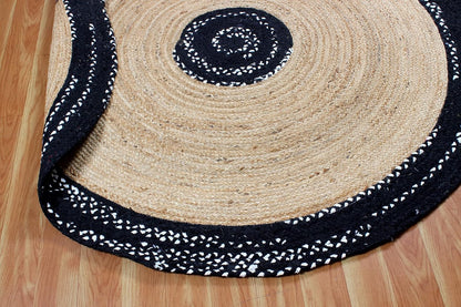 Collection Circle Area Rug - 3 x 3 Ft' Beige and Black Geometric Pettern Jute Mat Ideal for High Traffic Area in Hallway Bedroom Living Room Dining Room Kitchen Terrace Yoga Mat