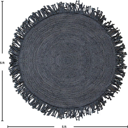Collection Circle Area Rug - 3 x 3 Ft' Beige and Black Geometric Pettern Jute Mat Ideal for High Traffic Area in Hallway Bedroom Living Room Dining Room Kitchen Terrace Yoga Mat
