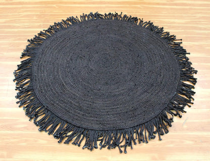 Collection Circle Area Rug - 3 x 3 Ft' Beige and Black Geometric Pettern Jute Mat Ideal for High Traffic Area in Hallway Bedroom Living Room Dining Room Kitchen Terrace Yoga Mat