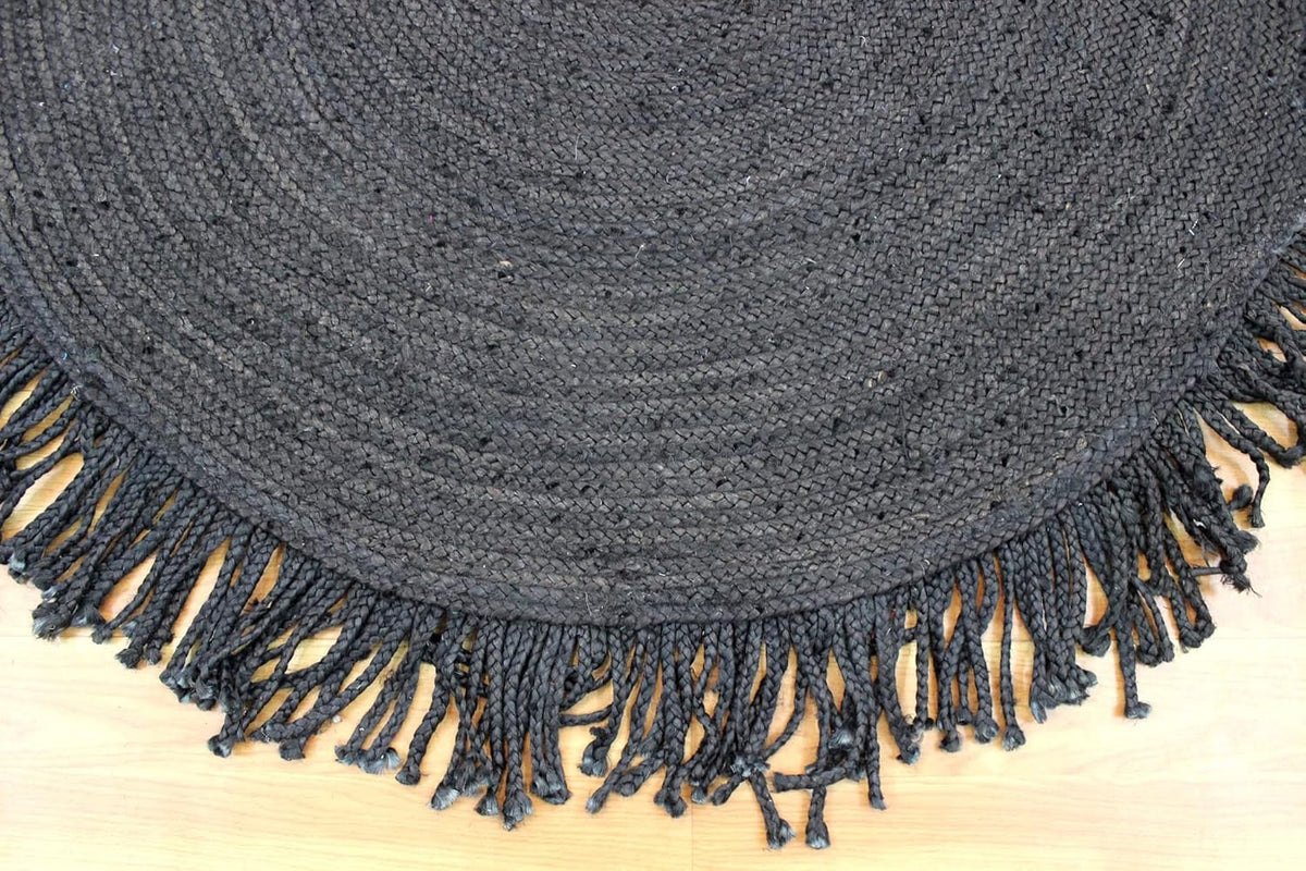 Collection Circle Area Rug - 3 x 3 Ft' Beige and Black Geometric Pettern Jute Mat Ideal for High Traffic Area in Hallway Bedroom Living Room Dining Room Kitchen Terrace Yoga Mat