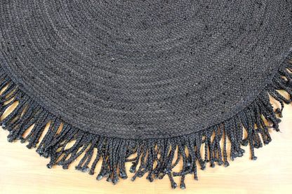 Collection Circle Area Rug - 3 x 3 Ft' Beige and Black Geometric Pettern Jute Mat Ideal for High Traffic Area in Hallway Bedroom Living Room Dining Room Kitchen Terrace Yoga Mat