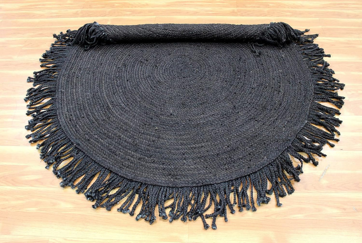 Collection Circle Area Rug - 3 x 3 Ft' Beige and Black Geometric Pettern Jute Mat Ideal for High Traffic Area in Hallway Bedroom Living Room Dining Room Kitchen Terrace Yoga Mat
