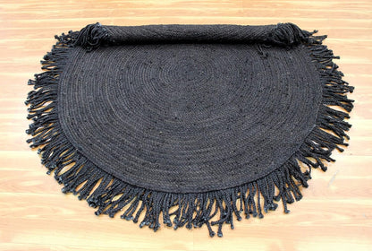Collection Circle Area Rug - 3 x 3 Ft' Beige and Black Geometric Pettern Jute Mat Ideal for High Traffic Area in Hallway Bedroom Living Room Dining Room Kitchen Terrace Yoga Mat