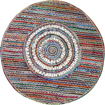 Collection Circle Area Rug - 3 x 3 Ft' Beige and Black Geometric Pettern Jute Mat Ideal for High Traffic Area in Hallway Bedroom Living Room Dining Room Kitchen Terrace Yoga Mat