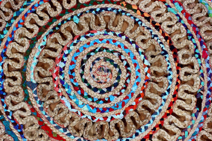 Collection Circle Area Rug - 3 x 3 Ft' Beige and Black Geometric Pettern Jute Mat Ideal for High Traffic Area in Hallway Bedroom Living Room Dining Room Kitchen Terrace Yoga Mat
