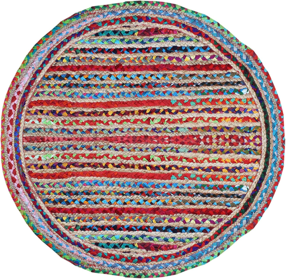 Collection Circle Area Rug - 3 x 3 Ft' Beige and Black Geometric Pettern Jute Mat Ideal for High Traffic Area in Hallway Bedroom Living Room Dining Room Kitchen Terrace Yoga Mat
