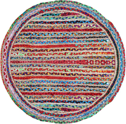 Collection Circle Area Rug - 3 x 3 Ft' Beige and Black Geometric Pettern Jute Mat Ideal for High Traffic Area in Hallway Bedroom Living Room Dining Room Kitchen Terrace Yoga Mat