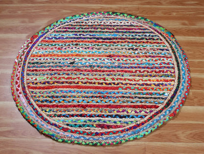Collection Circle Area Rug - 3 x 3 Ft' Beige and Black Geometric Pettern Jute Mat Ideal for High Traffic Area in Hallway Bedroom Living Room Dining Room Kitchen Terrace Yoga Mat