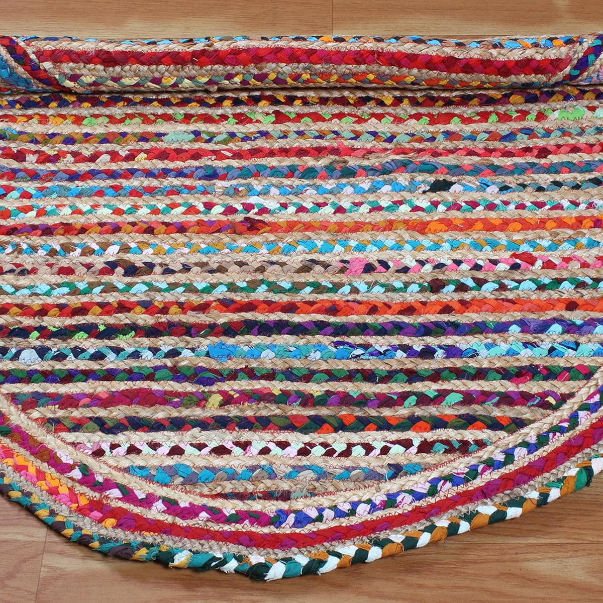 Collection Circle Area Rug - 3 x 3 Ft' Beige and Black Geometric Pettern Jute Mat Ideal for High Traffic Area in Hallway Bedroom Living Room Dining Room Kitchen Terrace Yoga Mat