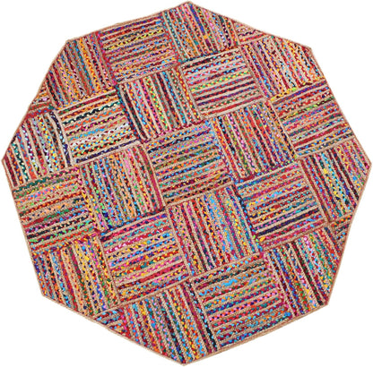 Collection Circle Area Rug - 3 x 3 Ft' Beige and Black Geometric Pettern Jute Mat Ideal for High Traffic Area in Hallway Bedroom Living Room Dining Room Kitchen Terrace Yoga Mat