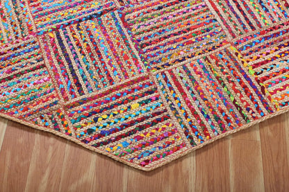 Collection Circle Area Rug - 3 x 3 Ft' Beige and Black Geometric Pettern Jute Mat Ideal for High Traffic Area in Hallway Bedroom Living Room Dining Room Kitchen Terrace Yoga Mat