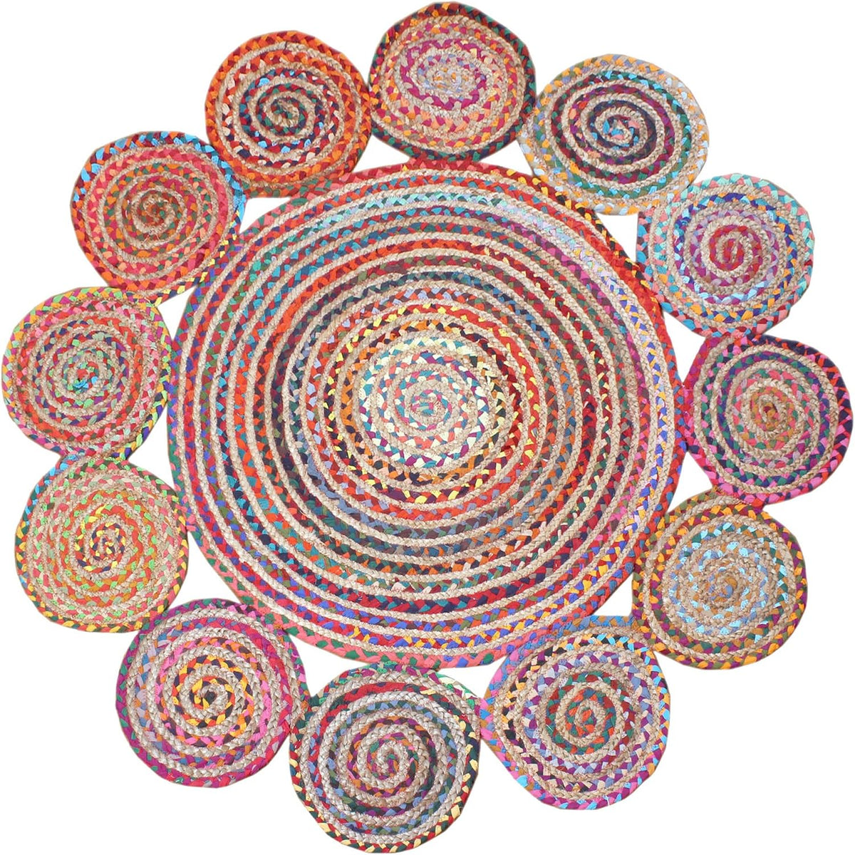 Collection Circle Area Rug - 3 x 3 Ft' Beige and Black Geometric Pettern Jute Mat Ideal for High Traffic Area in Hallway Bedroom Living Room Dining Room Kitchen Terrace Yoga Mat