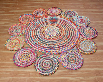 Collection Circle Area Rug - 3 x 3 Ft' Beige and Black Geometric Pettern Jute Mat Ideal for High Traffic Area in Hallway Bedroom Living Room Dining Room Kitchen Terrace Yoga Mat