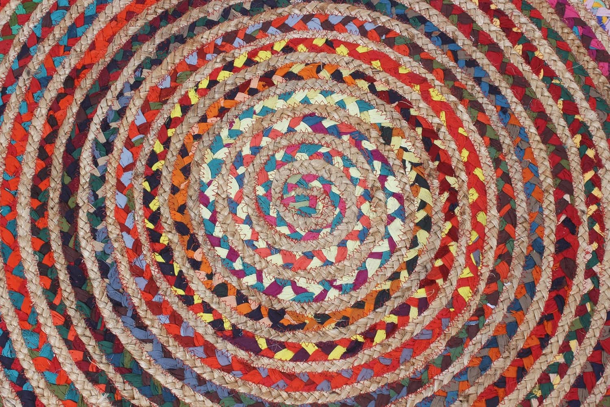 Collection Circle Area Rug - 3 x 3 Ft' Beige and Black Geometric Pettern Jute Mat Ideal for High Traffic Area in Hallway Bedroom Living Room Dining Room Kitchen Terrace Yoga Mat