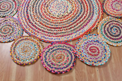Collection Circle Area Rug - 3 x 3 Ft' Beige and Black Geometric Pettern Jute Mat Ideal for High Traffic Area in Hallway Bedroom Living Room Dining Room Kitchen Terrace Yoga Mat
