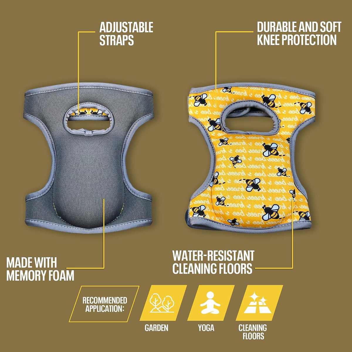 Cleaning Knee Pads! Great Gift with Soft Foam and NEW LONGER Adjustable Straps, Durable and Soft Knee Protection. Water-Resistant Cleaning Floors, Working in Garden, Yoga, Gardening