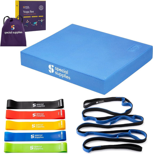Balance Board and Yoga Strap Set with Exercise Bands for Stretching, Stability Training, Fitness, Flexibility, Physical Therapy, Home Workout Equipment, Strength Training, and Pilates