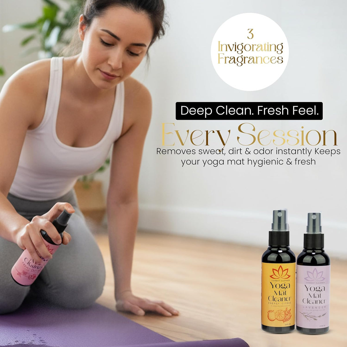 Yoga Mat Cleaner Spray Kit with Microfiber Towel, 3Pack