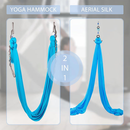 5.5 Yards Aerial Silks Yoga Swing Set - Aerial Yoga Hammock Kit Anti-Gravity Flying for Fitness, Low/Non Stretch Nylon Tricot Fabric Hardware Included for Dance