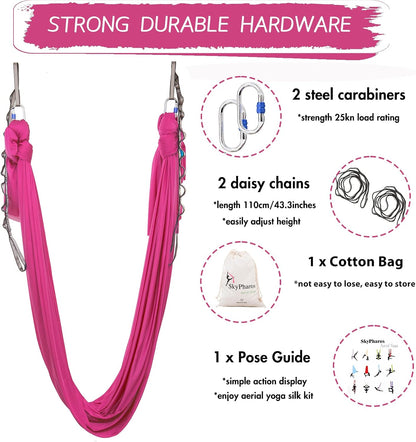 5.5 Yards Aerial Silks Yoga Swing Set - Aerial Yoga Hammock Kit Anti-Gravity Flying for Fitness, Low/Non Stretch Nylon Tricot Fabric Hardware Included for Dance