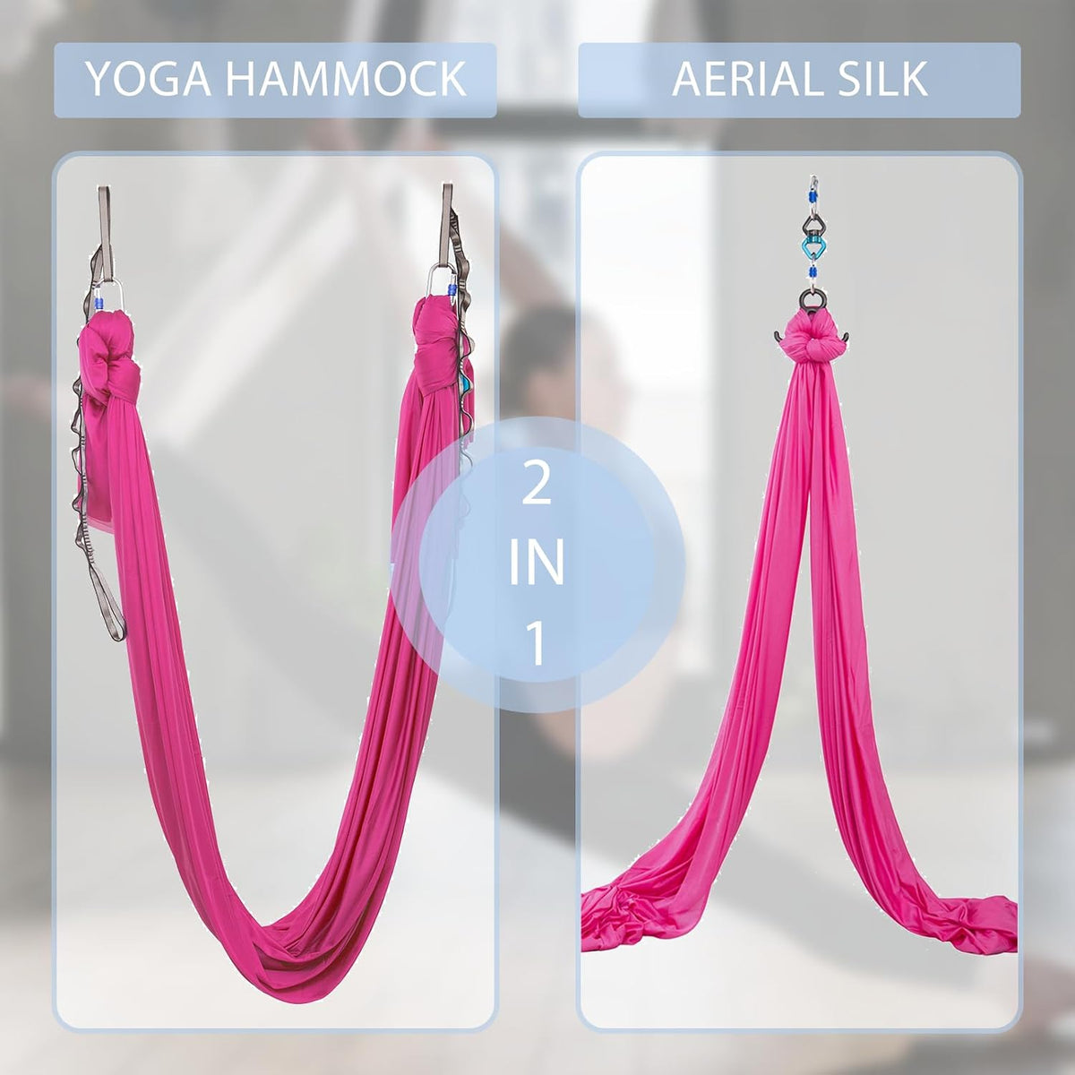 5.5 Yards Aerial Silks Yoga Swing Set - Aerial Yoga Hammock Kit Anti-Gravity Flying for Fitness, Low/Non Stretch Nylon Tricot Fabric Hardware Included for Dance