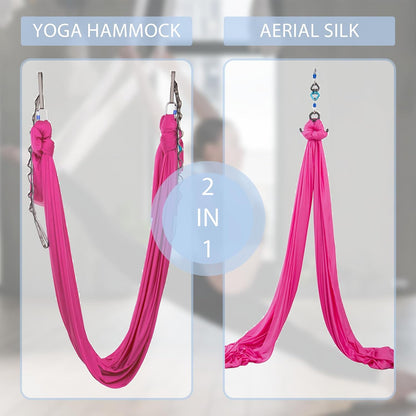 5.5 Yards Aerial Silks Yoga Swing Set - Aerial Yoga Hammock Kit Anti-Gravity Flying for Fitness, Low/Non Stretch Nylon Tricot Fabric Hardware Included for Dance