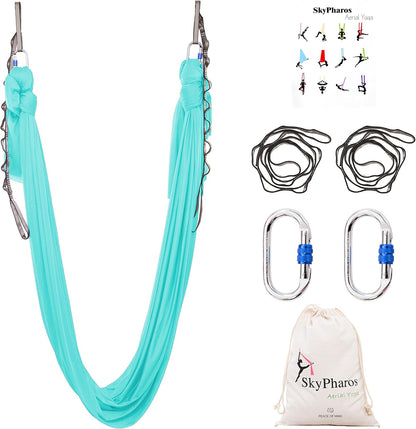 5.5 Yards Aerial Silks Yoga Swing Set - Aerial Yoga Hammock Kit Anti-Gravity Flying for Fitness, Low/Non Stretch Nylon Tricot Fabric Hardware Included for Dance