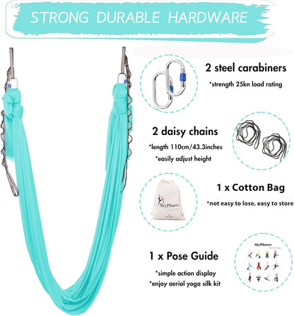 5.5 Yards Aerial Silks Yoga Swing Set - Aerial Yoga Hammock Kit Anti-Gravity Flying for Fitness, Low/Non Stretch Nylon Tricot Fabric Hardware Included for Dance