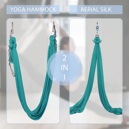5.5 Yards Aerial Silks Yoga Swing Set - Aerial Yoga Hammock Kit Anti-Gravity Flying for Fitness, Low/Non Stretch Nylon Tricot Fabric Hardware Included for Dance