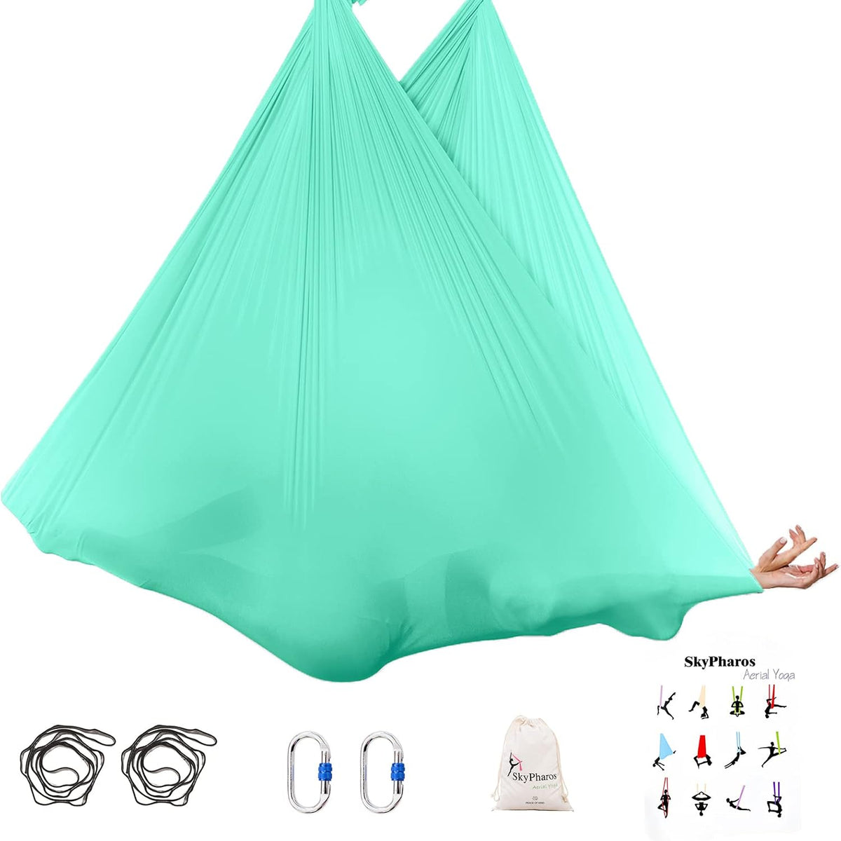 5.5 Yards Aerial Silks Yoga Swing Set - Aerial Yoga Hammock Kit Anti-Gravity Flying for Fitness, Low/Non Stretch Nylon Tricot Fabric Hardware Included for Dance