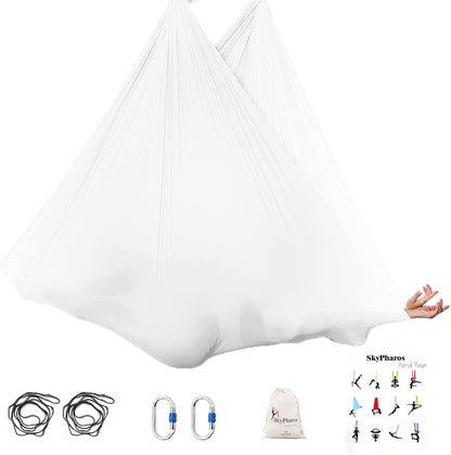5.5 Yards Aerial Silks Yoga Swing Set - Aerial Yoga Hammock Kit Anti-Gravity Flying for Fitness, Low/Non Stretch Nylon Tricot Fabric Hardware Included for Dance