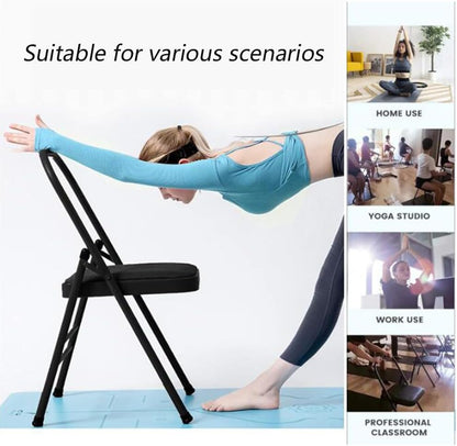 Metal Backless Yoga Folding Chair Yoga Auxiliary Chair Yoga Stool Foldable Yoga Chair for Balance Training,Abs Core,Balance Handstand,Flexibility,Black-45X47X82.5cm