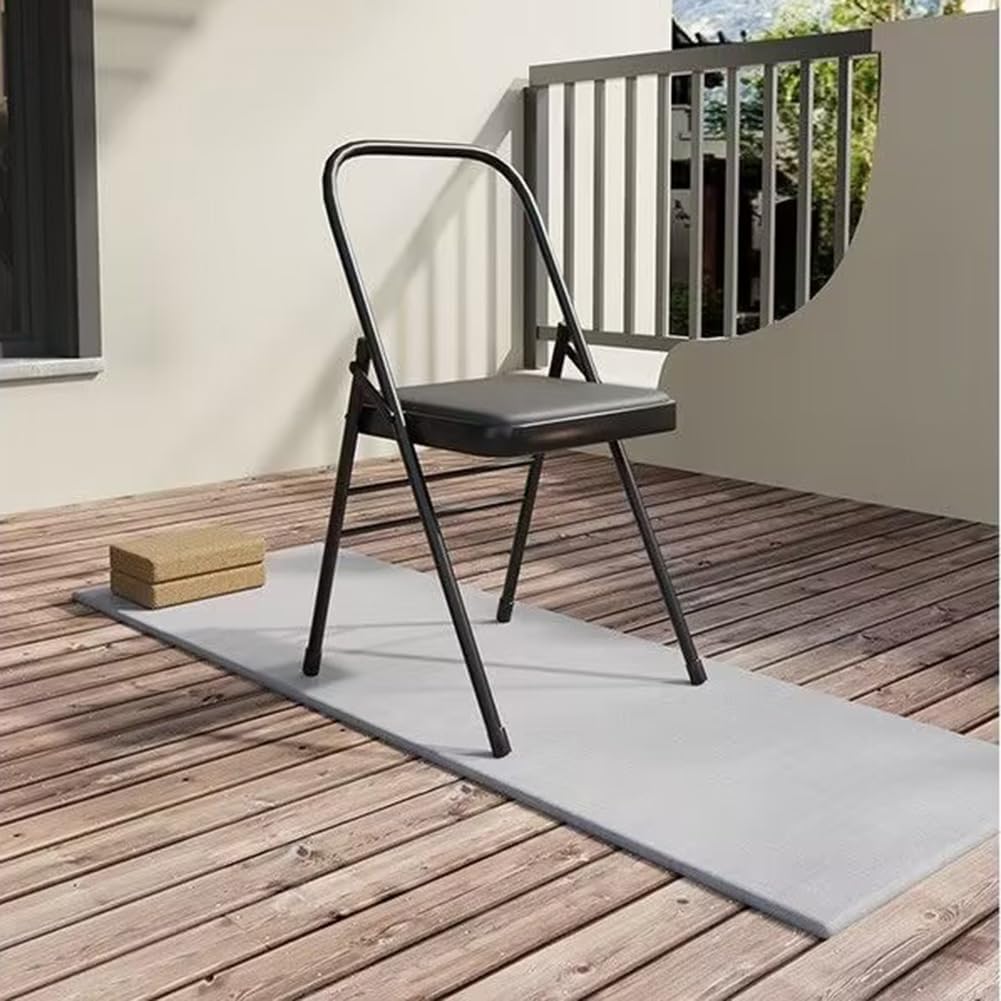 Metal Backless Yoga Folding Chair Yoga Auxiliary Chair Yoga Stool Foldable Yoga Chair for Balance Training,Abs Core,Balance Handstand,Flexibility,Black-45X47X82.5cm