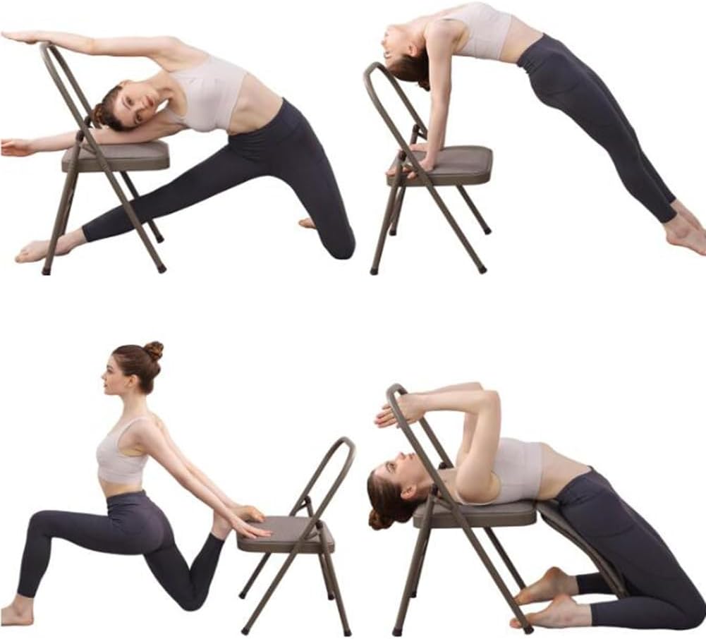 Metal Backless Yoga Folding Chair Yoga Auxiliary Chair Yoga Stool Foldable Yoga Chair for Balance Training,Abs Core,Balance Handstand,Flexibility,Black-45X47X82.5cm