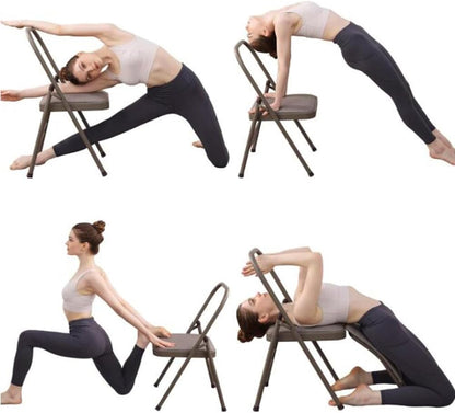Metal Backless Yoga Folding Chair Yoga Auxiliary Chair Yoga Stool Foldable Yoga Chair for Balance Training,Abs Core,Balance Handstand,Flexibility,Black-45X47X82.5cm