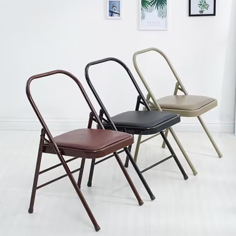 Metal Backless Yoga Folding Chair Yoga Auxiliary Chair Yoga Stool Foldable Yoga Chair for Balance Training,Abs Core,Balance Handstand,Flexibility,Black-45X47X82.5cm