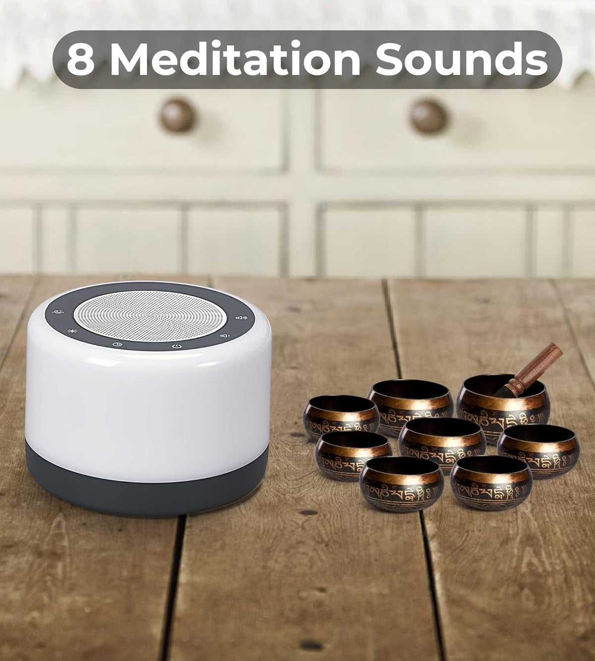 Tibetan Meditation Singing Bowls Machine - Plays 8 Different Bowls Sound for Yoga, Meditation, Mindfulness, Healing, Chakra Healing, Stress Relief, Timer and Memory Features for Women/Men