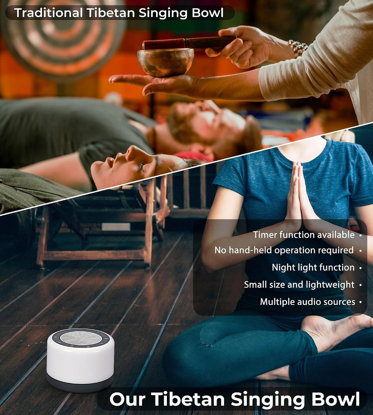 Tibetan Meditation Singing Bowls Machine - Plays 8 Different Bowls Sound for Yoga, Meditation, Mindfulness, Healing, Chakra Healing, Stress Relief, Timer and Memory Features for Women/Men