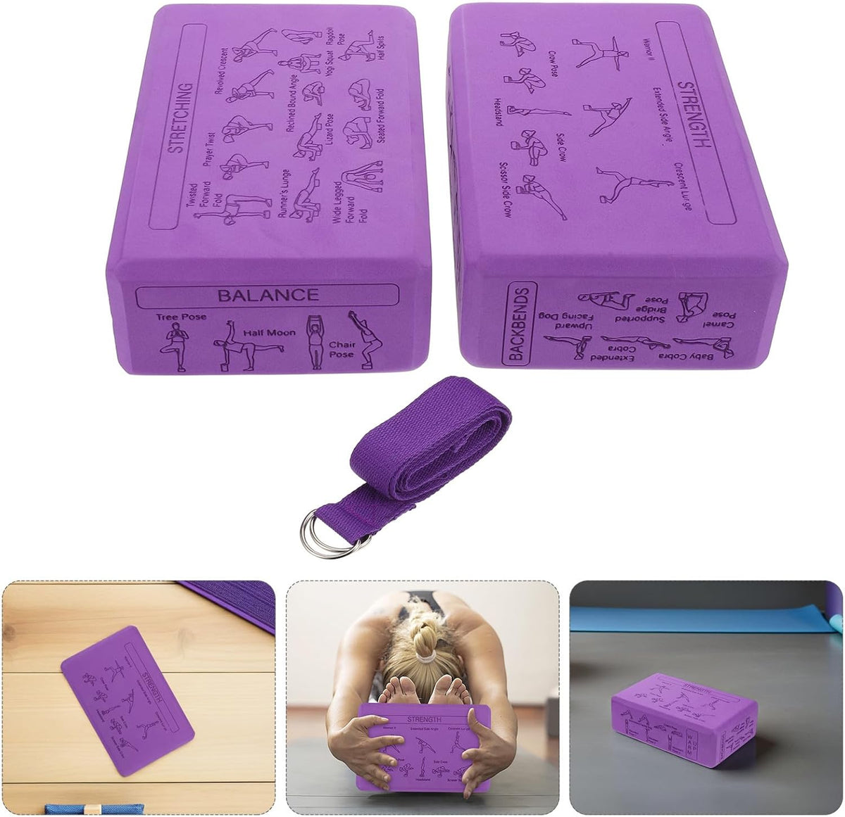 Yoga Blocks with Strap, 9x6x3 Inch EVA Foam Bricks