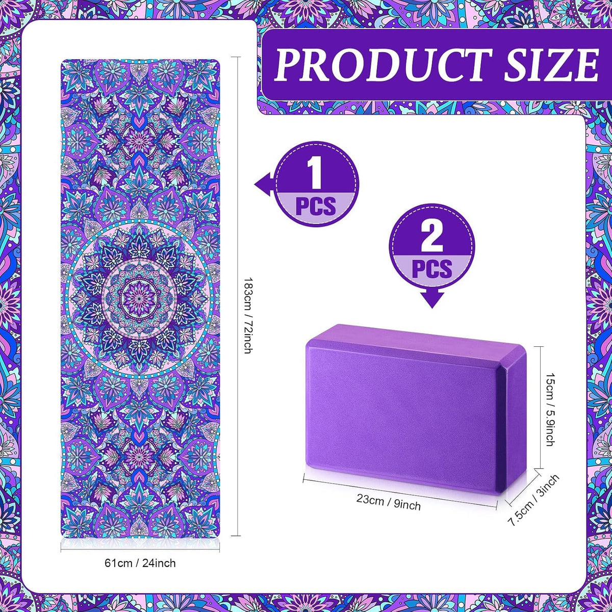 3 Pcs Yoga Mat and Blocks Set 6mm Non Slip Strap
