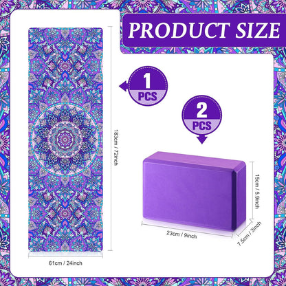 3 Pcs Yoga Mat and Blocks Set 6mm Non Slip Strap
