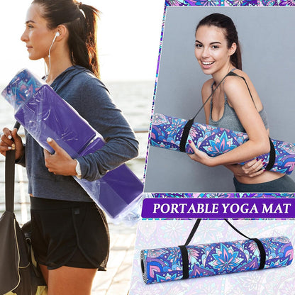 3 Pcs Yoga Mat and Blocks Set 6mm Non Slip Strap
